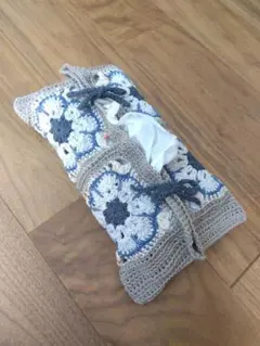 ハンドメイドかぎ針編み　ティッシュケースカバー　花模様モチーフ編み