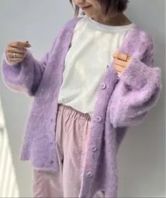 BIGシルエット シャギーVネックカーディガン 2023AW ピンクパープルのサムネイル