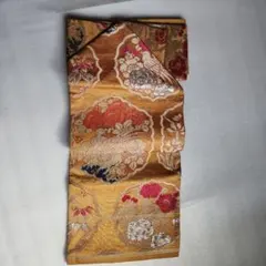 名古屋帯 金色 赤色 花柄