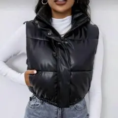 SHEIN ダウンベスト ノースリーブ ショート ブラックのサムネイル