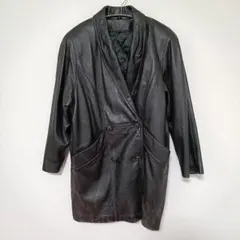 ブラック レザー ダブルブレストコート