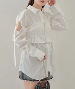 chico チコ　ビスチェレイヤードシャツ　袖スリット入　長袖