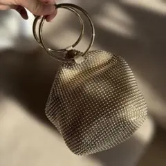 【美品】ビーズバッグ ハンドバッグ パーティーバッグ ゴールド