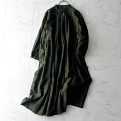 nest Robe ネストローブ リネンタックネックドレス ワンピース カーキ