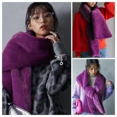 新品同様 GEVS.ファー マフラー ロング パープル スマイルランドトレンド