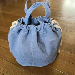 Earth Made巾着型トートバッグ　ドローストリングバッグ本革くすみブルーのサムネイル