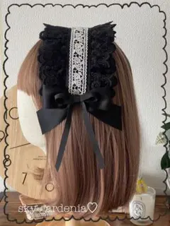 ♡ブラック漆黒 ホワイトローズ 黒薔薇&リボン ロリータ量産型 卒業式ゴスロリ♡