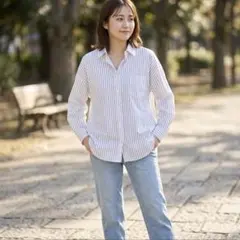 美品(M) INDIVI 長袖シャツ　ブラウス　綿100% コットン　白　前開きのサムネイル