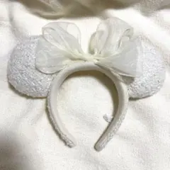 ディズニー カチューシャ ツイード オーガンジーリボン ホワイト