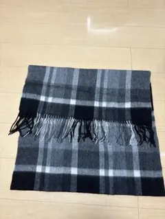 ウール100% グレー系チェックマフラー