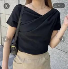 RANAN ドレープオフショルリブＴシャツ　黒　Lのサムネイル