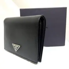 【美品】PRADA プラダ サフィアーノレザー 二つ折り財布 ブラック