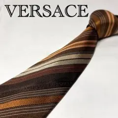 美品☆ヴェルサーチ☆ネクタイ☆ブラウン☆ストライプ☆茶色系☆983のサムネイル