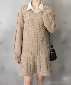 ❤新品・未使用❤ニットワンピース ケーブル編みミニワンピ