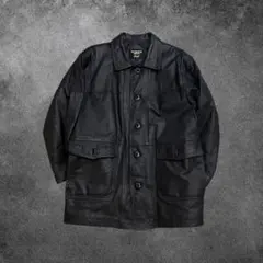 【O81】本革 レザージャケット ブラック ハンティング型 M 古着