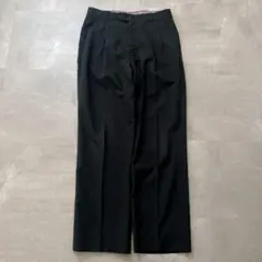 90sVintage2タックウール混ワイドスラックスW32黒38Rストレート古着