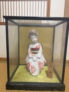 博多人形 ガラスケース付き 台座付き 昭和レトロ 日本人形 鶯 梅 着物