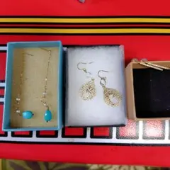 ターコイズビーズと透かし模様のピアスセット3点まとめてK１８刻印あり！