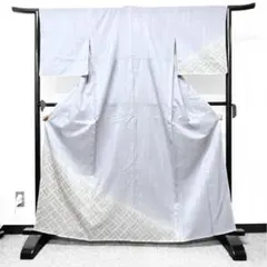 付け下げ　幾何学模様　鹿の子模様　縦縞　スカイブルー　着物　081t