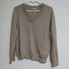 ベージュ Vネック ニットセーター 長袖