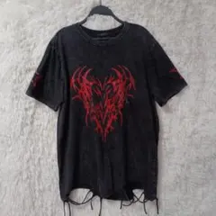 ROMWE 半袖Tシャツ ブラック レッド Lサイズのサムネイル