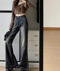 レトロ フレアデニムパンツ ローエッジ
