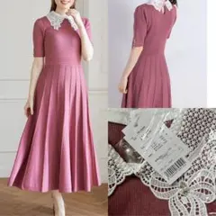 ★トッコクローゼット　２ＷＡＹレース襟付きビジュー装飾プリーツニットワンピース