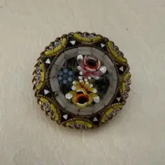 ヴィンテージ ローマンマイクロモザイク ブローチ　花柄