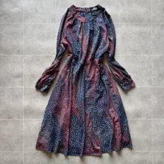 花柄ワンピース ロングワンピース レディース ネイビー 小花柄 ヴィンテージ風