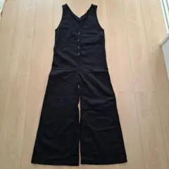 黒いノースリーブリネンオーバーオール 150cm