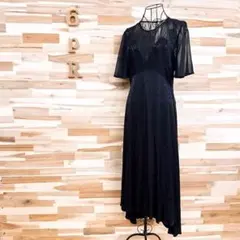 未使用【ザラ】透け感 アニマル柄 レオパード 切り替え ロング ワンピース S黒