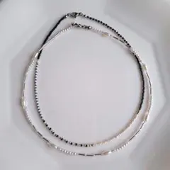 No.294ビーズネックレス　ハンドメイド　重ね付け2個セット パール風