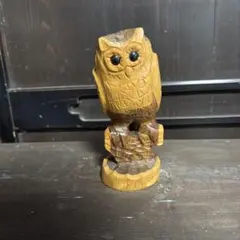 木製 フクロウ 彫刻 約15cm