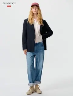 超美品！UNIQLO ネイビー テーラードジャケット Mサイズ