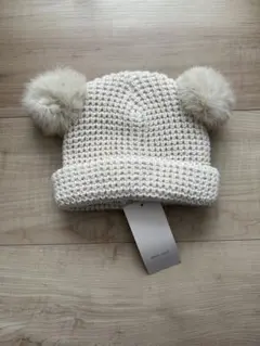 petitmain アイボリー ニット帽 ファー付き