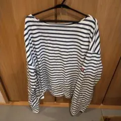 ボートネック 長袖Tシャツ M 白/紺ストライプ