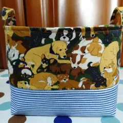 1274ハンドメイド犬だらけ布バスケット小物入れお菓子おやつ小物入れ