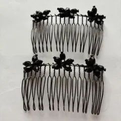 ブラック花モチーフヘアコーム2個セット