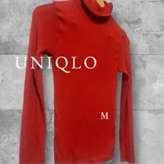 極暖ユニクロヒートテック/シームレスリブタートルネックTレッドオレンジMシンプル
