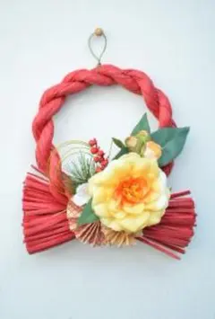 しめ縄飾り しめ飾り お正月 リース 赤 和 モダン フラワー ハンドメイド