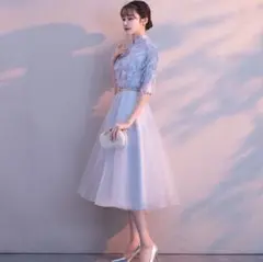 新品未使用タグ付き　ライトグレーパーティードレス　二次会 発表会 ウェディング