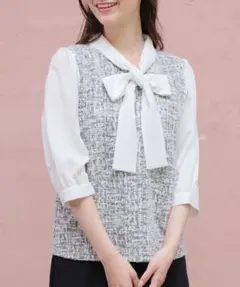 【大人気完売品！】今季トレンド♡ Honeys 韓国っぽツイードボウタイブラウス