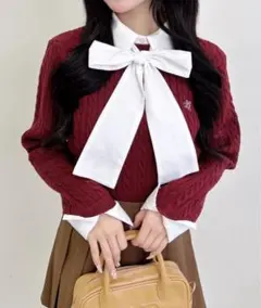 INGNI ボウタイシャツドッキングケーブルニット ワイン系2