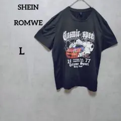 SHEIN ROMWE 車と文字グラフィック Tシャツ ブラック　L