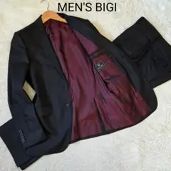 極美品 メンズビギ スーツ シルク混 裏地の ボルドー シャドーストライプ M