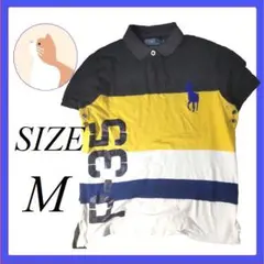 Polo Ralph Lauren ポロシャツ M 黒白黄紺　ストライプ柄