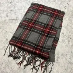 マフラー　大判　チェック柄　グレー　赤　冬　あったか　通勤　通学　灰色