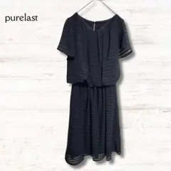 ピュアラスト purelast 半袖ひざ丈ワンピース 黒 11AR ボーダー