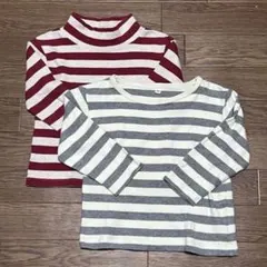 【無印良品】100サイズ ボーダー タートルネック 長袖Tシャツ 2枚セット