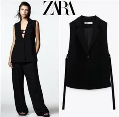 新品タグ付☆ ZARA スリット ベスト ジレ ブラック